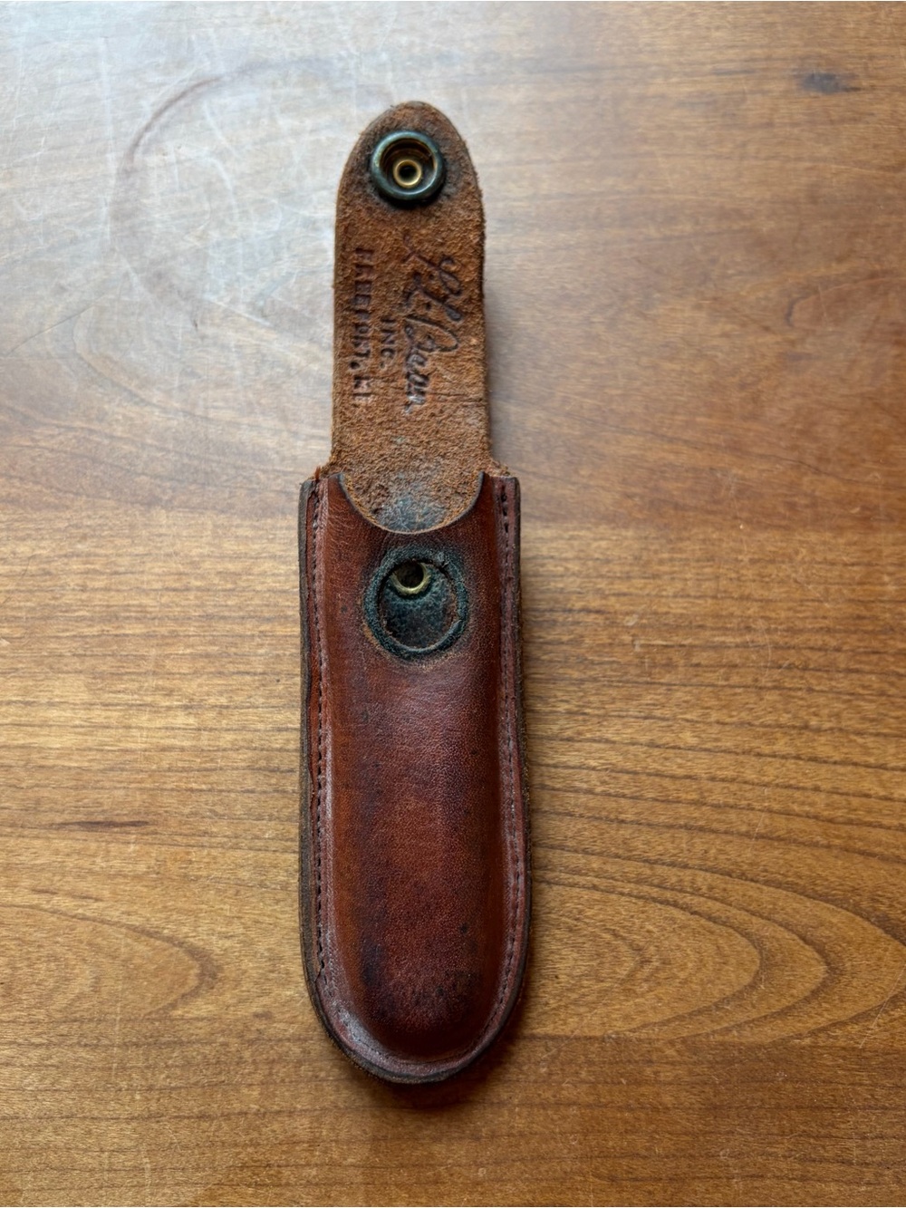 RARE L.L. Bean Freeport ME Vtg 1970s Cursive Script Brown Leather Sheath *FLAWS*